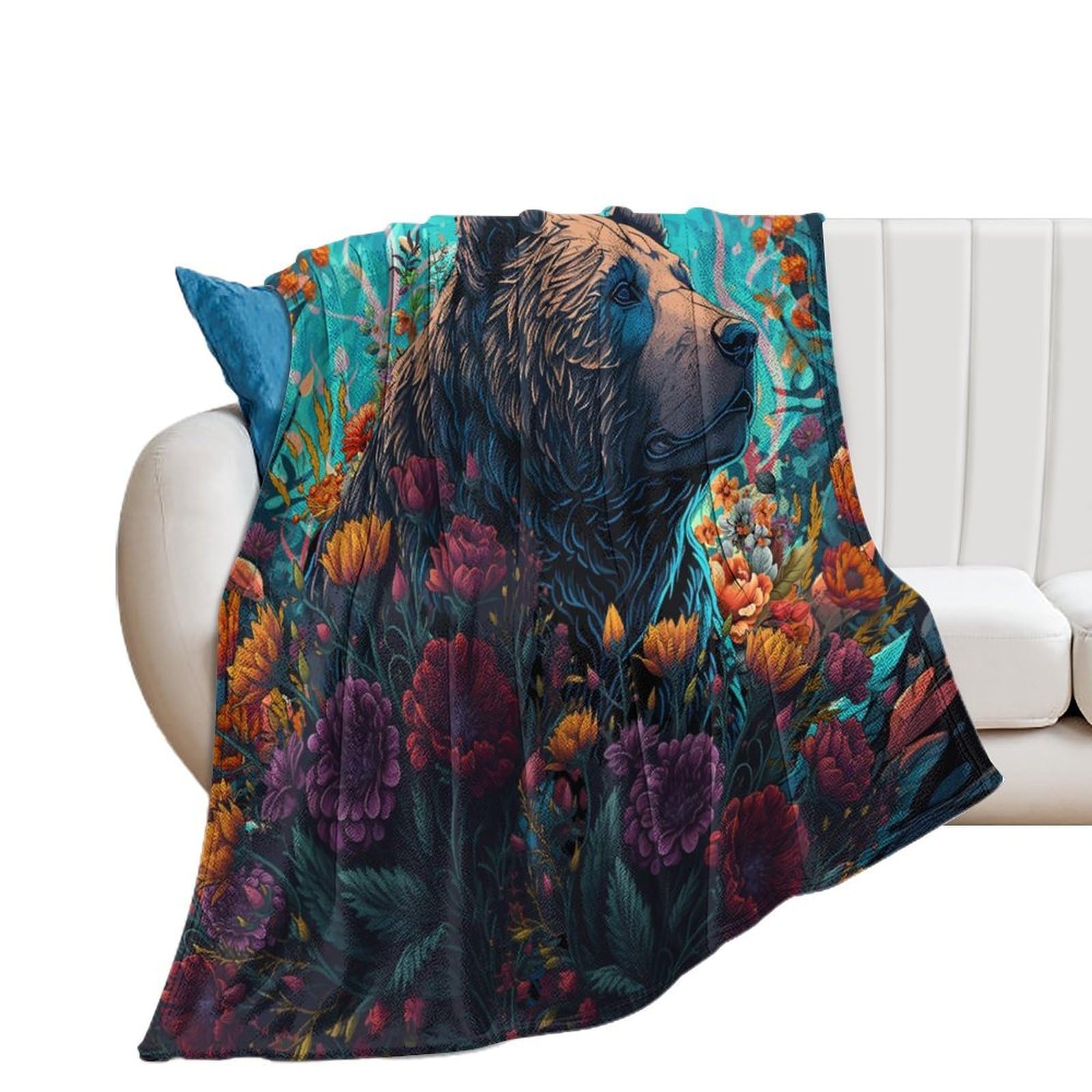 Cabin Bear Überwurfdecke – Rustikales Wildtier-Design In Weiß, Gemütlicher Flanell-Fleece