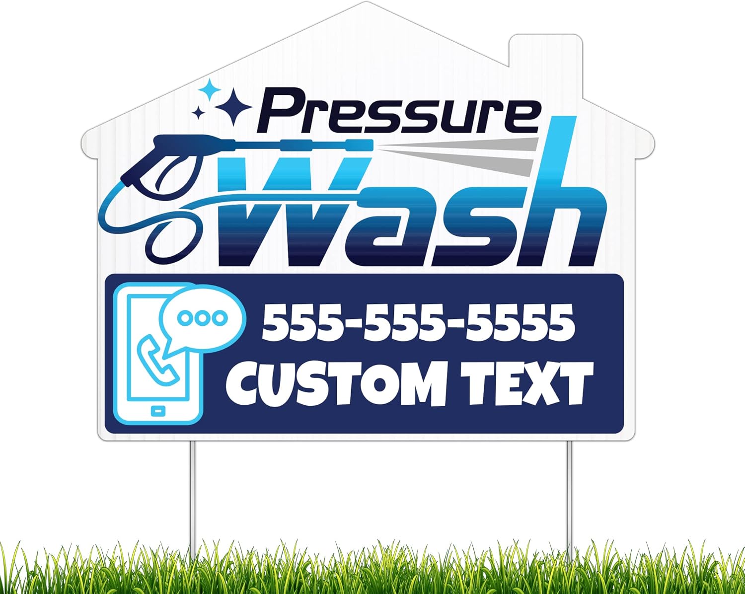 10-Pack Custom Pressure Wash Yard Sign - Two Sided Print - House Shaped Cut - Includes Two 24 Inch Yard Stakes Per Sign, American Made