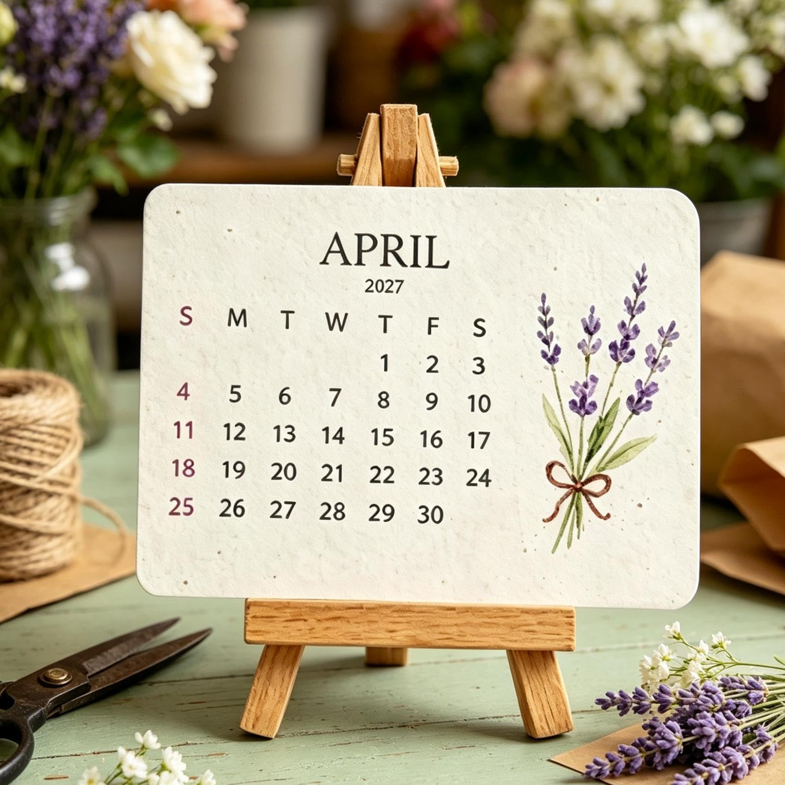 Plantable Seed Calendar 2027, Recycled Flower Seeds Paper Desk Calendar