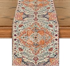 Artoid Mode Boho Bohemia Style Vintage Orange Table Runner, Seasonal Kitchen Dining Table Decoration for Home Party Decor 40x140 cm