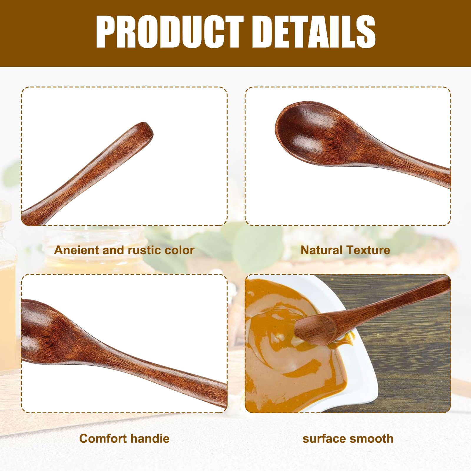 MADGININE 6 PCS Honey Spoons Honey Stick Set, Natural Small Wooden Spoons - Image 4