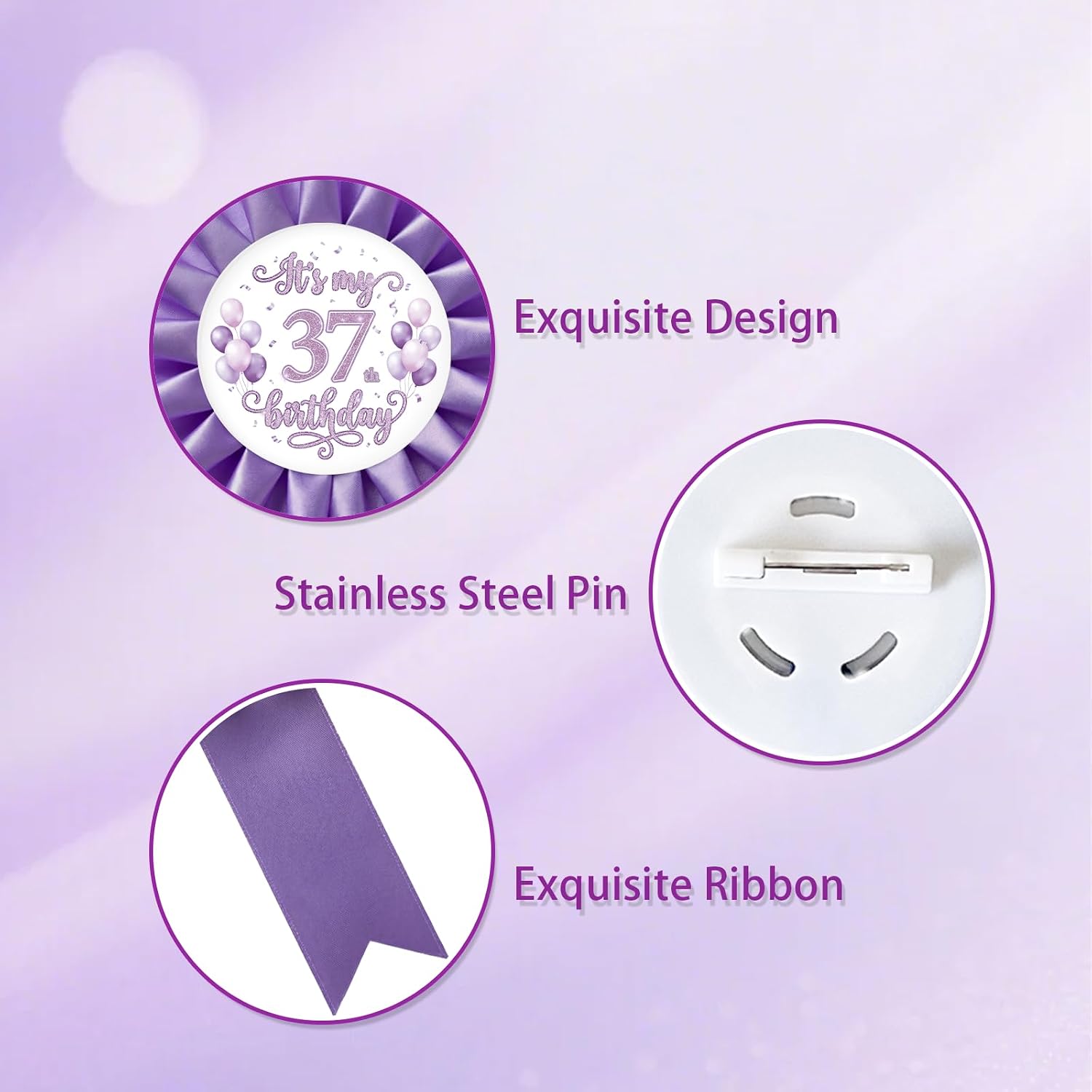 It's My 1st Birthday Tinplate Badge Pin - Purple Happy 1st Birthday Brooch Pin, Number 1 Award Ribbon Button, Cheers to 1 Year Old Party Decoration image 2