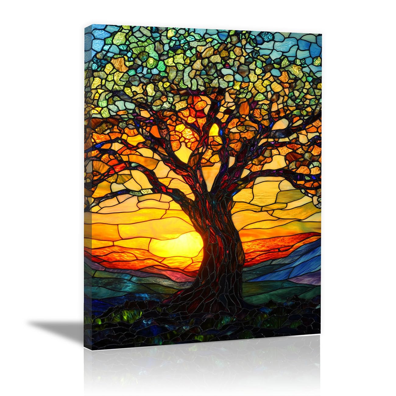 WIKEO Arbol Abstracto Lienzo Nórdico Cuadros Imágenes de póster de árbol retro Pintura Cartel HD Impresión de Imagen Salon baño Comedor dormitorio Decoración de pared（Amarillo-50x70cm Enmarcado