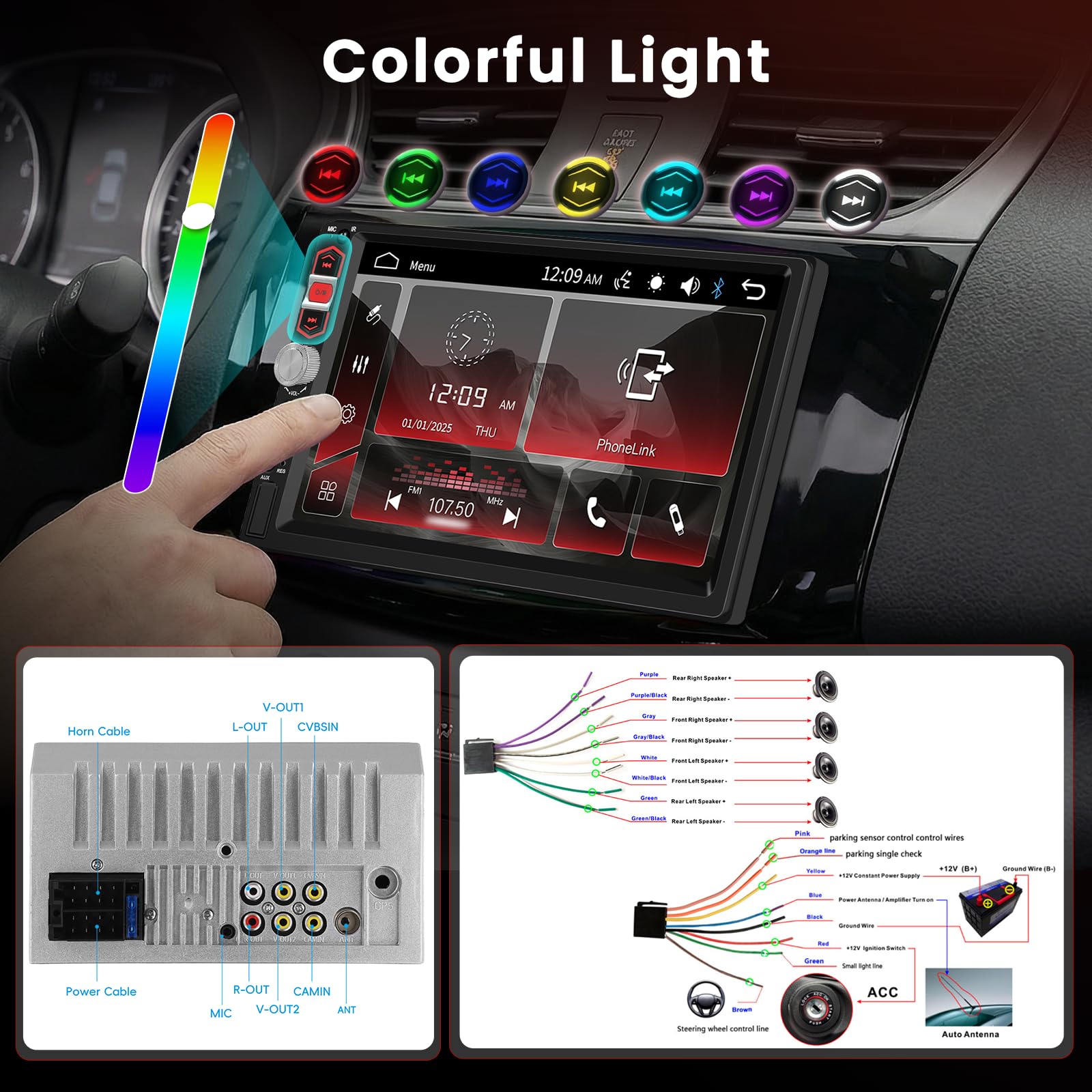 Hodozzy Radio para Coche con Pantalla Táctil Bluetooth 7 Pulgadas 2 DIN, con Mirror Link/Radio FM/EQ USB/TF/AUX SWC, Universal Radio Coche MP5 Reproductor Multimedia Autoradio con Cámara Marcha
