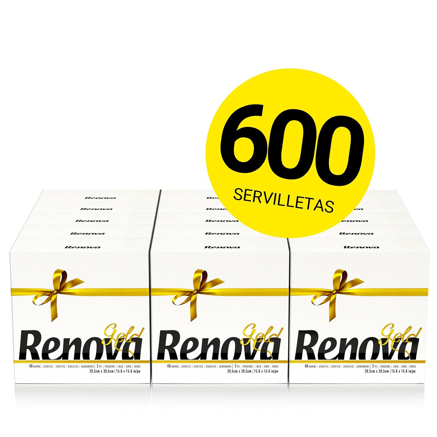 RENOVA Servilletas Renova Gold, 600 Servilletas Premium Blancas, Tamaño Grande, 2 Capas