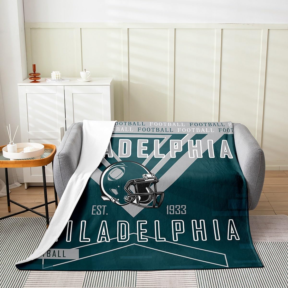 Feelyou Football All Season Bed Blanket Boys Girls Queen 90"x90" Philadelphia Plush Throw Blanket American Football Gifts for Football Fans Football City Flannel Fleece Blanket Rugby Sports Blanket