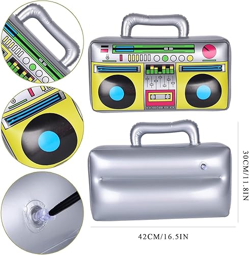 Miniatura 3 de Kit de disfraz de hip hop de los años 80 y 90 para teléfono móvil, caja de radio inflable, collar, pulsera, anillo, gafas, sombrero, rapero