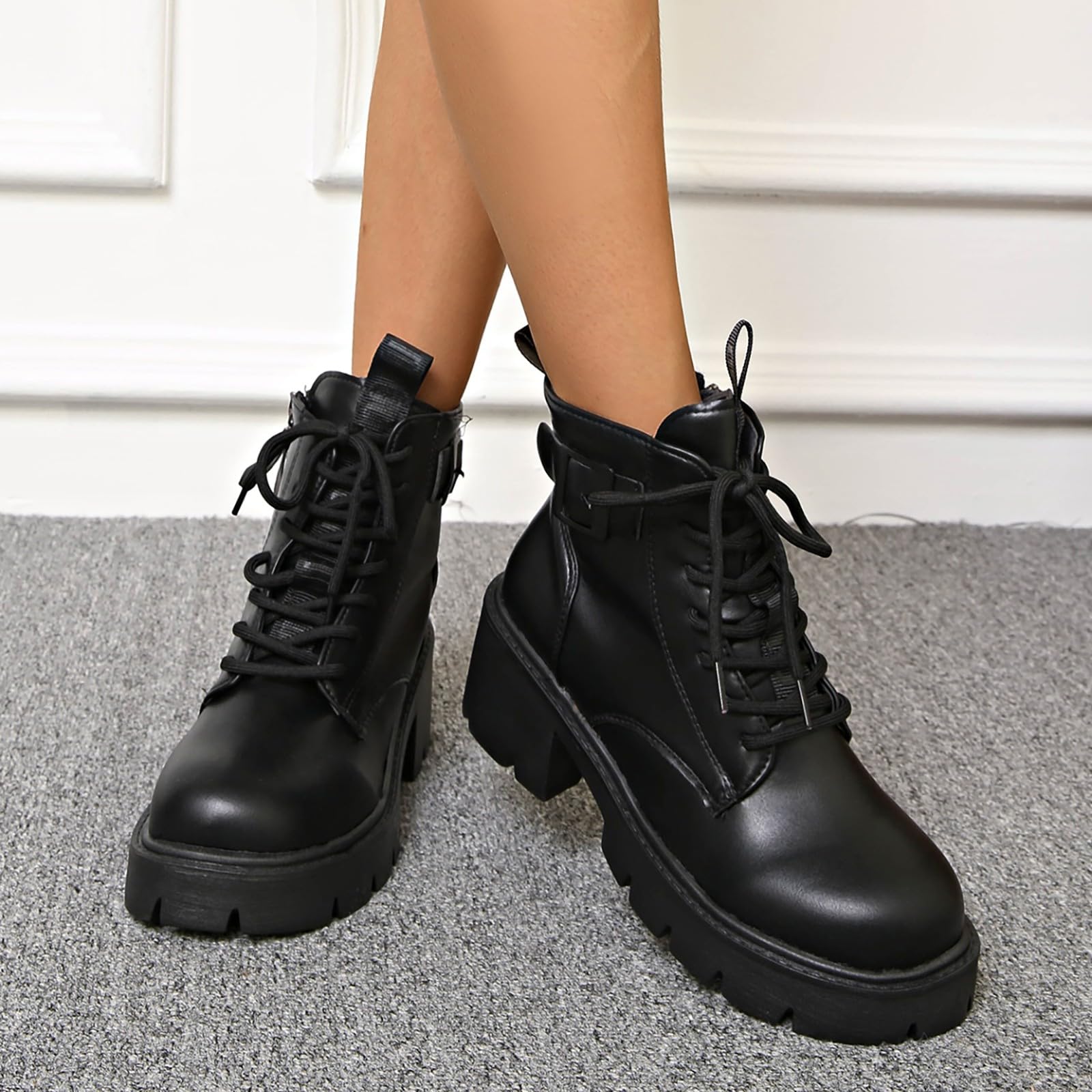 Genérico Botines Mujer Vestir Cordones Plataforma Botas Punta Redonda Elegantes Zapatos Suaves y Cómodos Caminar Bota Informales Antideslizantes Botin para Otoño Invierno Trabajo Paseo y Uso Diario