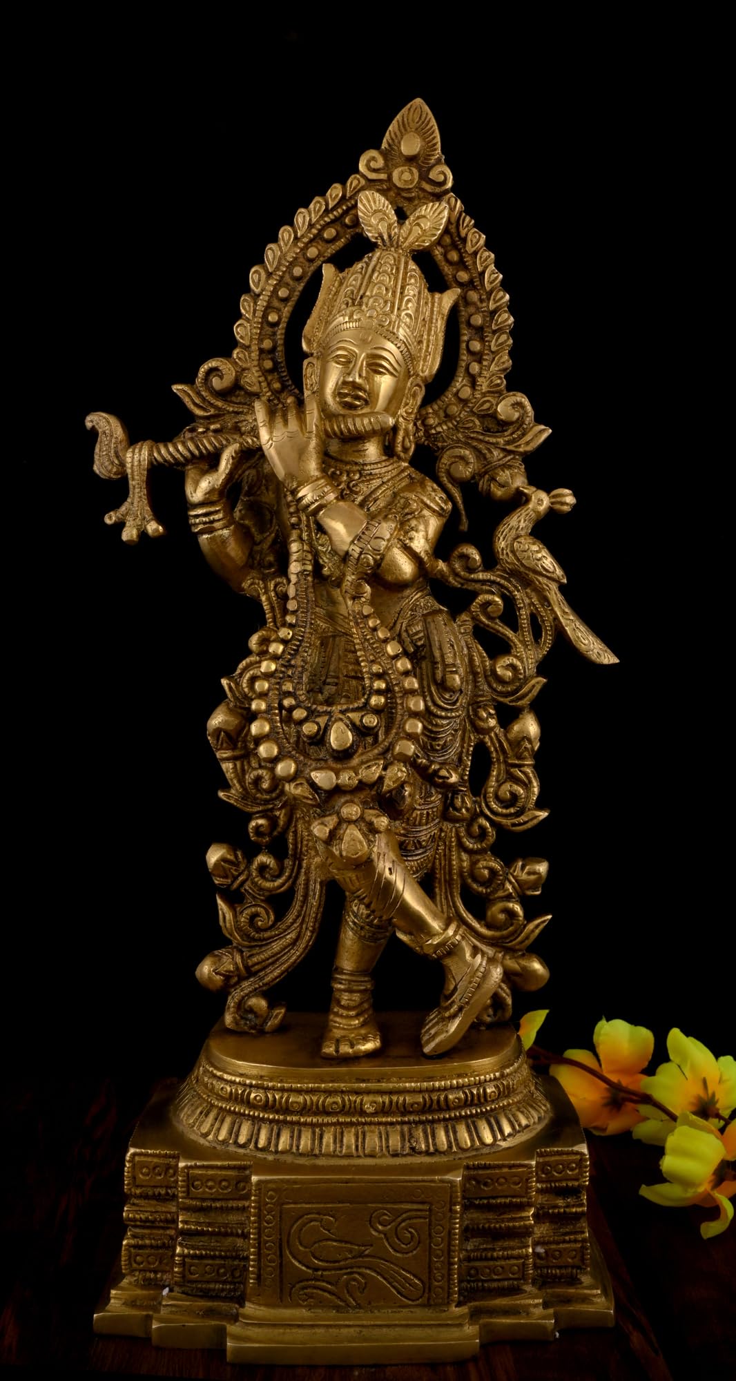 Vintage Lord Krishna Flute Idol - Brass Statue -3