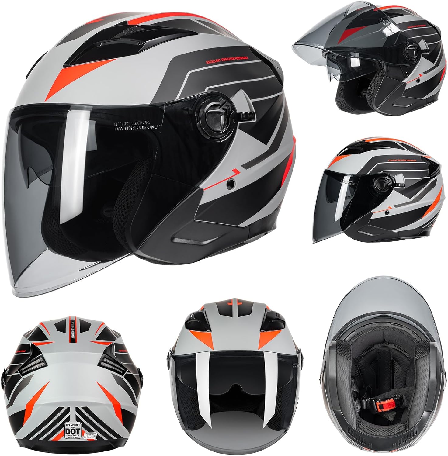 Open Face 3/4 Motorcycle Helmets for Adult Men Women, DOT Approved Dual Visor Street Bike Racing Helmet, Motorbike ATV Moped Cruiser Helmet with Gloves & Mask
