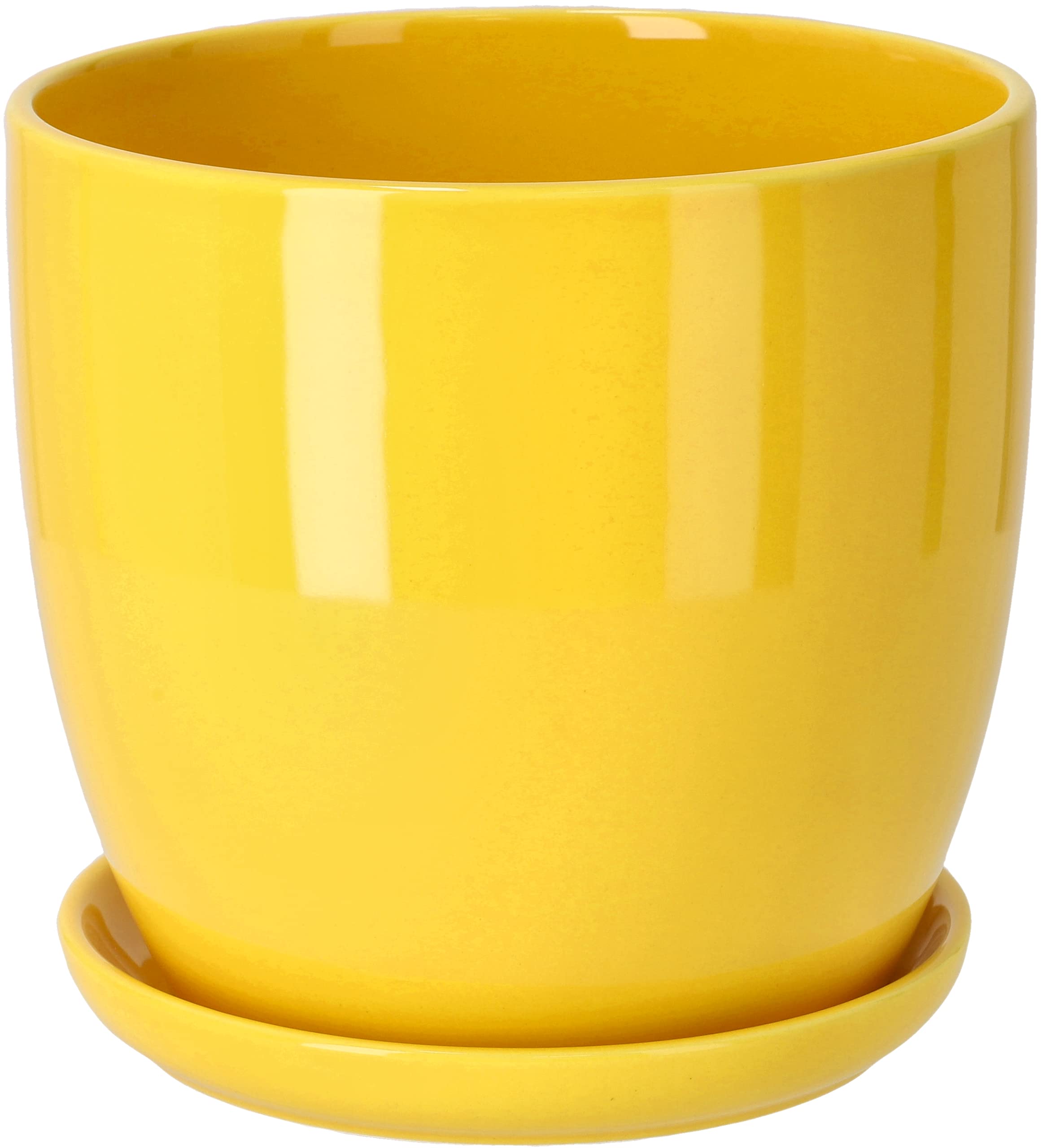 Kotarbau Yellow Kotarbau® Set Of 2 Ceramic Flower Pot Planters For Flowers, 13 Cm Diameter With Drip Tray,