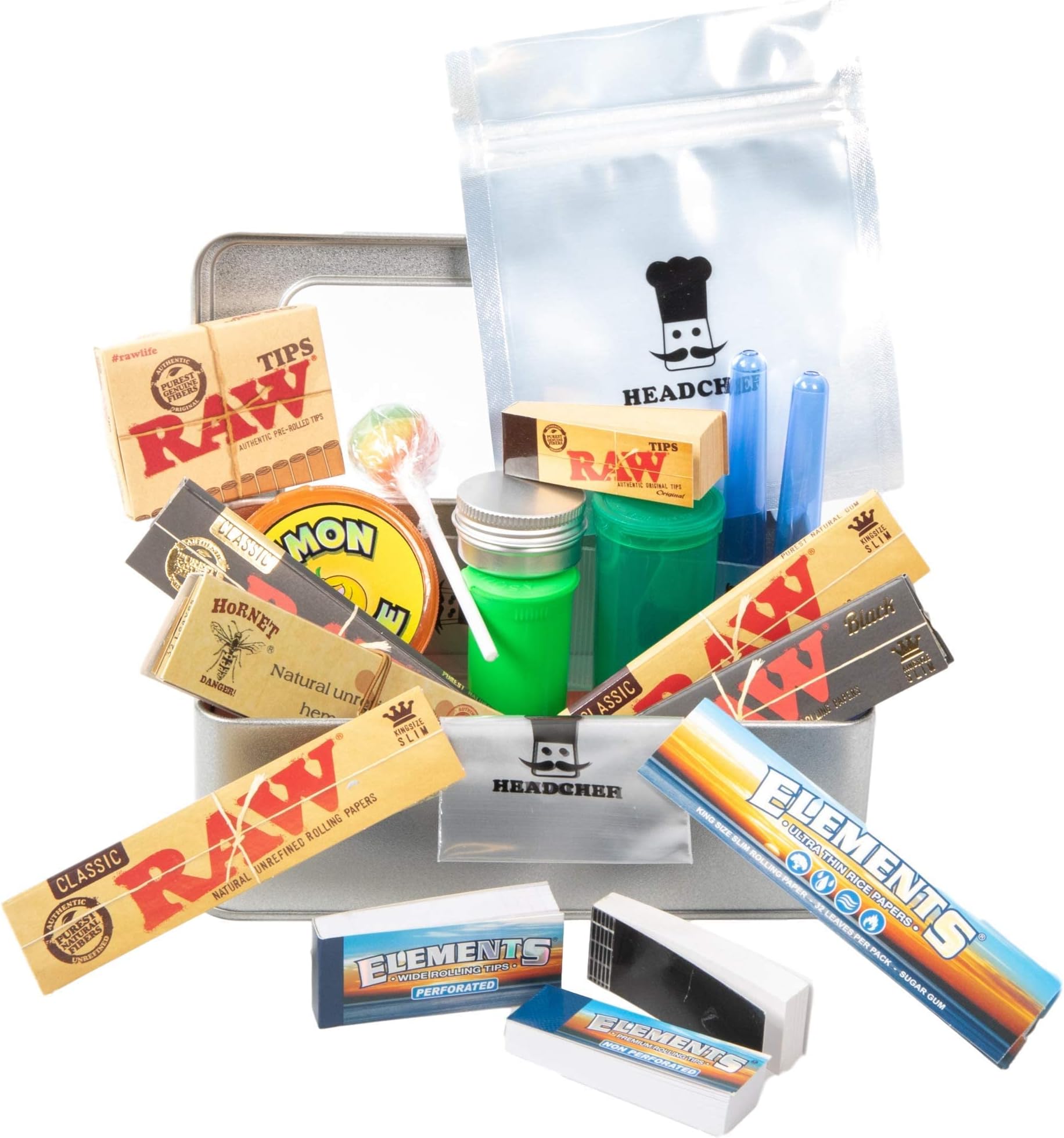 RAW Cigarette Smokers Rolling Gift Tin Box Set - Smoking Hamper Kit - Window ...