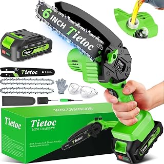 Tietoc 6-Inch Cordless Mini Chainsaw Battery Powered - Handheld Electric Saw for Wood Cutting Tree Trimming Gardening Gift for Men Dad
