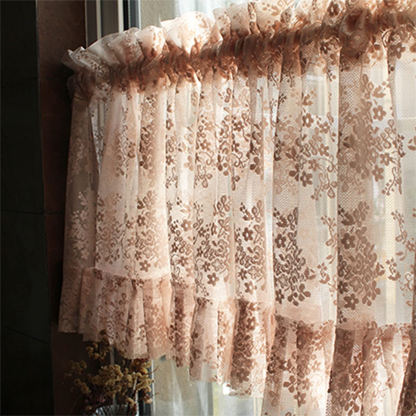 Rideaux courts en dentelle bohème W350xH100 broderie pour bistrot