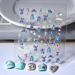 5D Embossed Cartoon Nail Stickers - 1Pcs Cute Nail Stickers for Nails Art Cartoon Reliefs Self Adhesive Supplies Nails Decals Cute DIY Designs Sticker for Women