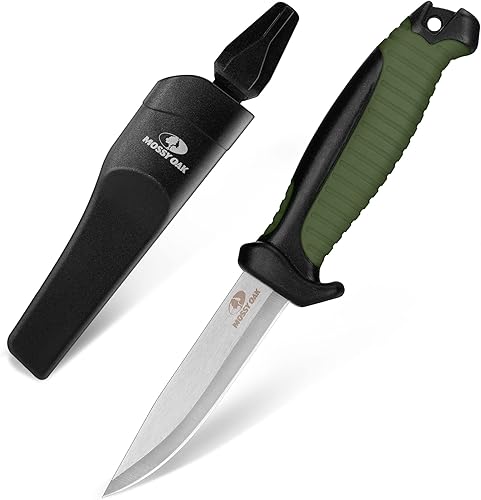 Mossy Oak Cuchillo de hoja fija para exteriores con funda, hoja de punto de caída de acero inoxidable de 4 pulgadas, cuchillos al aire libre para