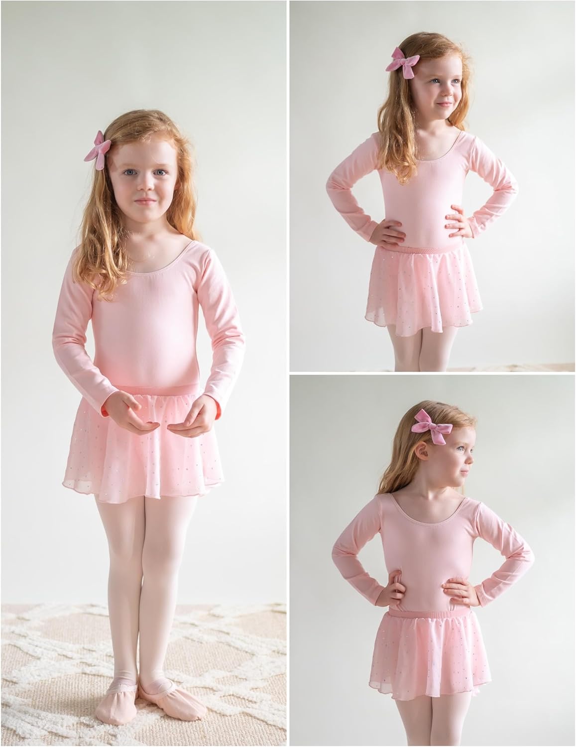 Zaclotre Girls Ballet Leotards Toddler Long Sleeve Crisscross Back Dance Dress Outfit with Removable Shiny Skirt Combo - Image 7