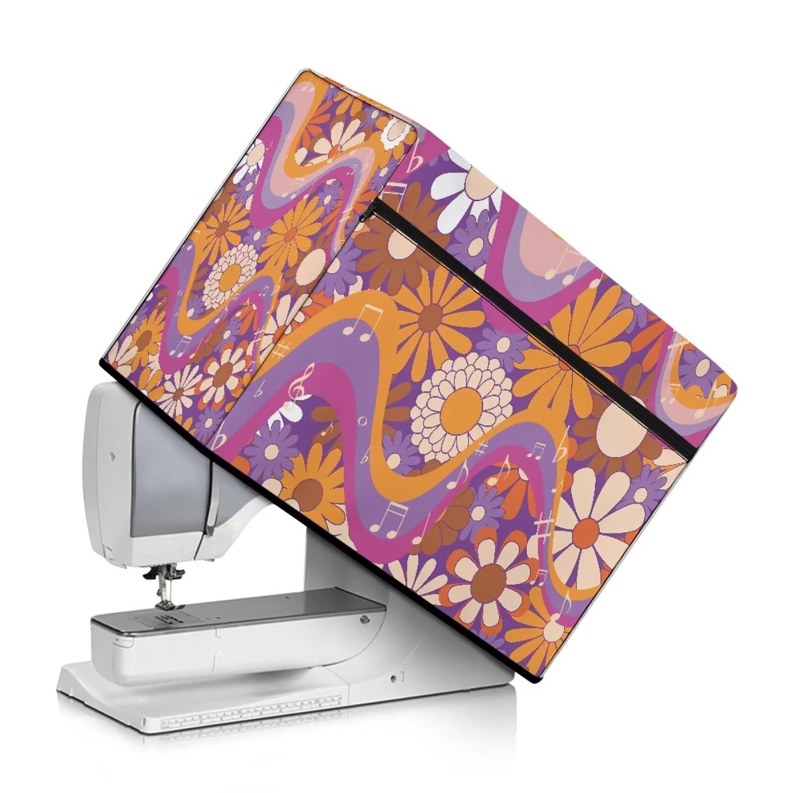 Kathyboom Women's Rainbow Flowers Sewing Machine Dust Cover With Pockets For Sewing Accessories,Foldable Sewing Machine Cover Universal For Most Standard Sewing Machines