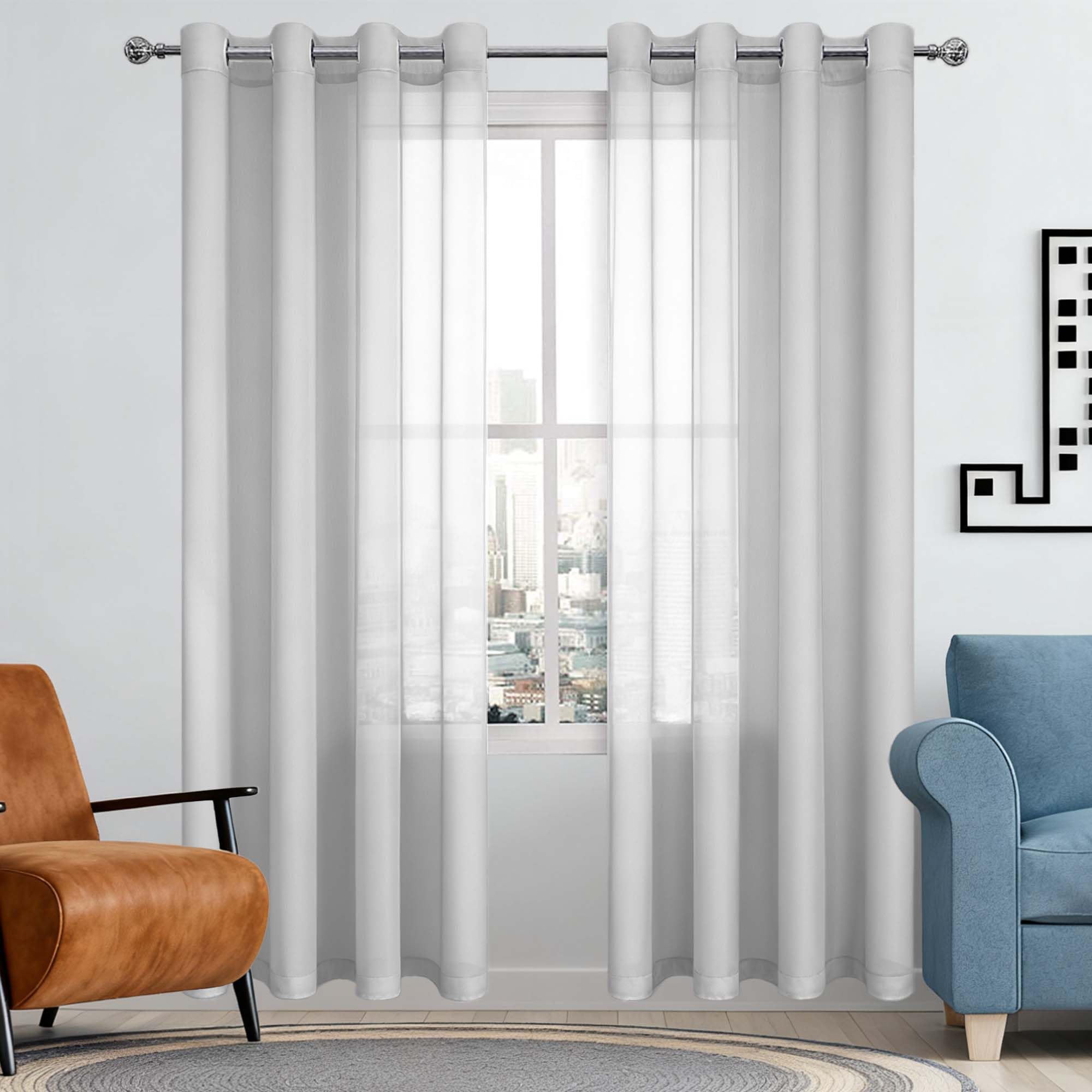 Rideaux voilages oeillet 360 x 310 cm demi transparent gris clair pour grand salon