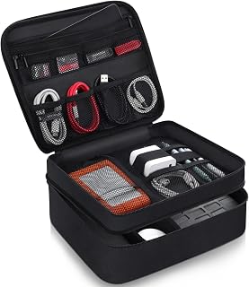 Cable Organiser Bag-Super Large 3 Layer Electronic Travel Organiser with Shockproof Pokect, Organiser for Chargers&Cords with DIY Storage Area, Travel Bag for Electronic Accessories(Black)