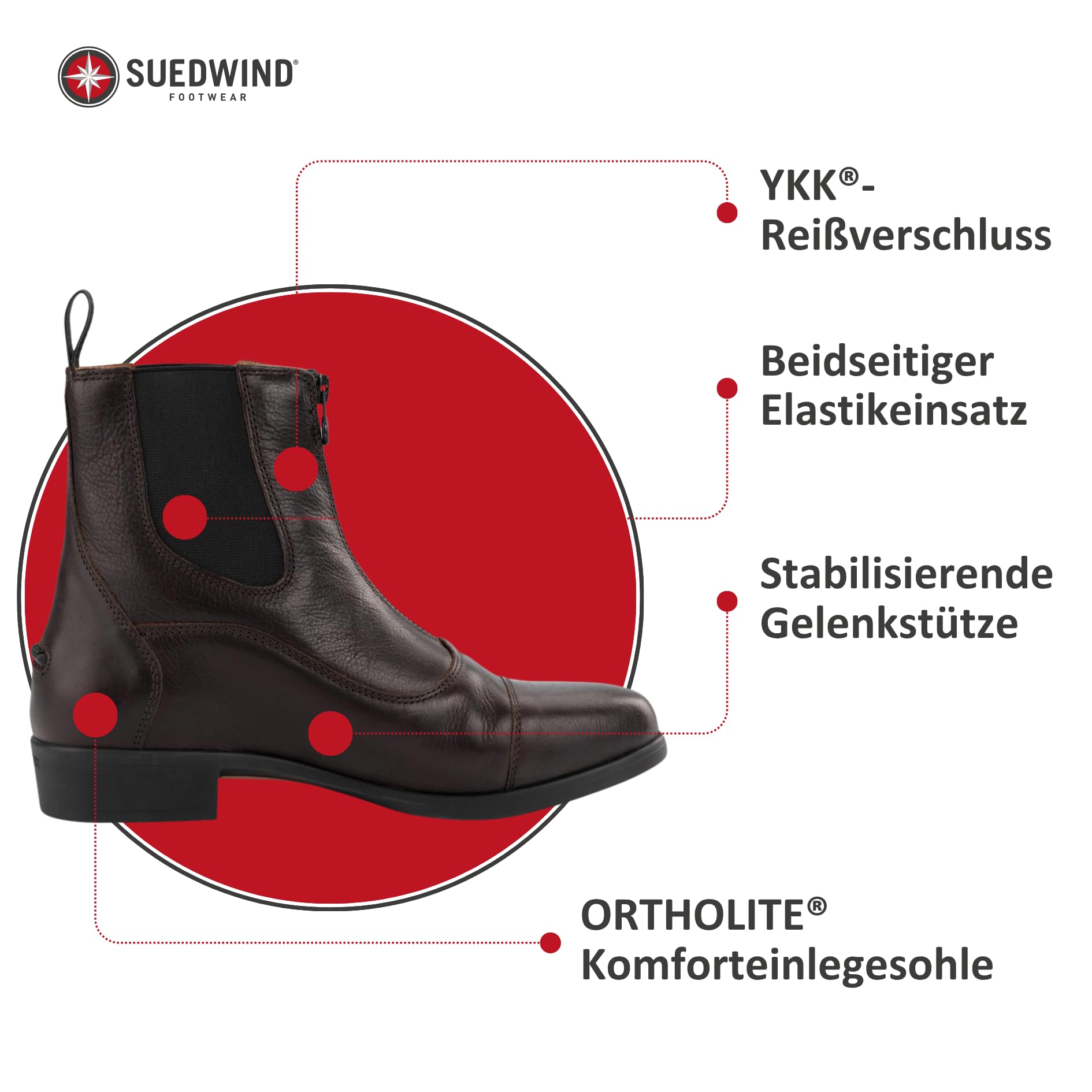 SUEDWIND FOOTWEAR Reitstiefeletten Advanced II FZ Soft – Damen Jodhpur-Stiefeletten – Leder Chelsea Boots – Reißverschluss vorn & komfortable OrthoLite-Sohle – schwarz o. braun – Gr. 36-46