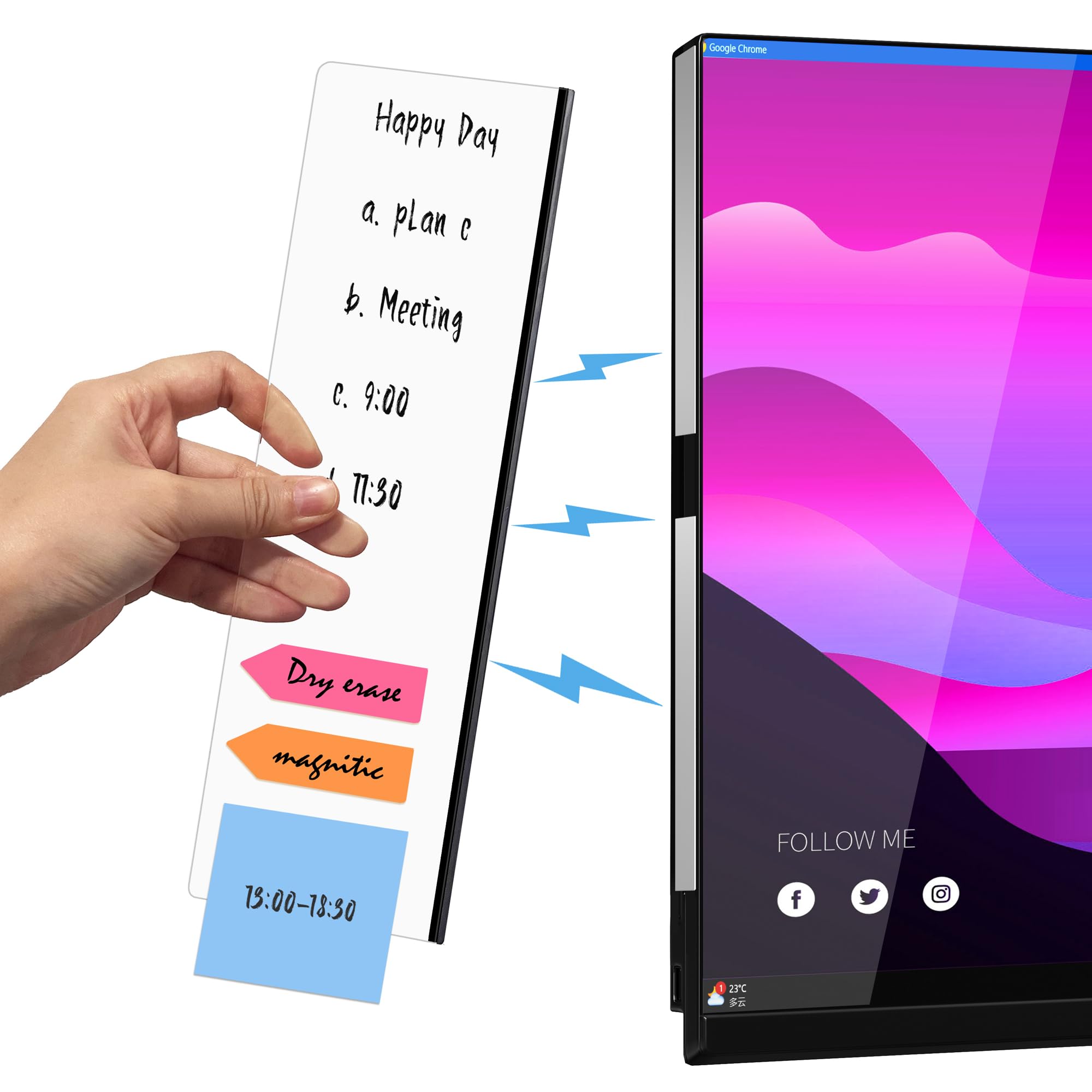 Crpich Magnetic Acrylic Monitor Memo Board, Clear Small 10.6 x 3.3 Inches, Compact Side Screen Note Holder, Detachable Desk Organizer for Laptop & Small Monitors