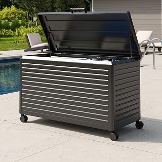 Mirador 134 Gallon Waterproof Metal Deck Box with Wheels - Rust-Proof Outdoor Storage for Patio Cushions, Tools, Charcoal