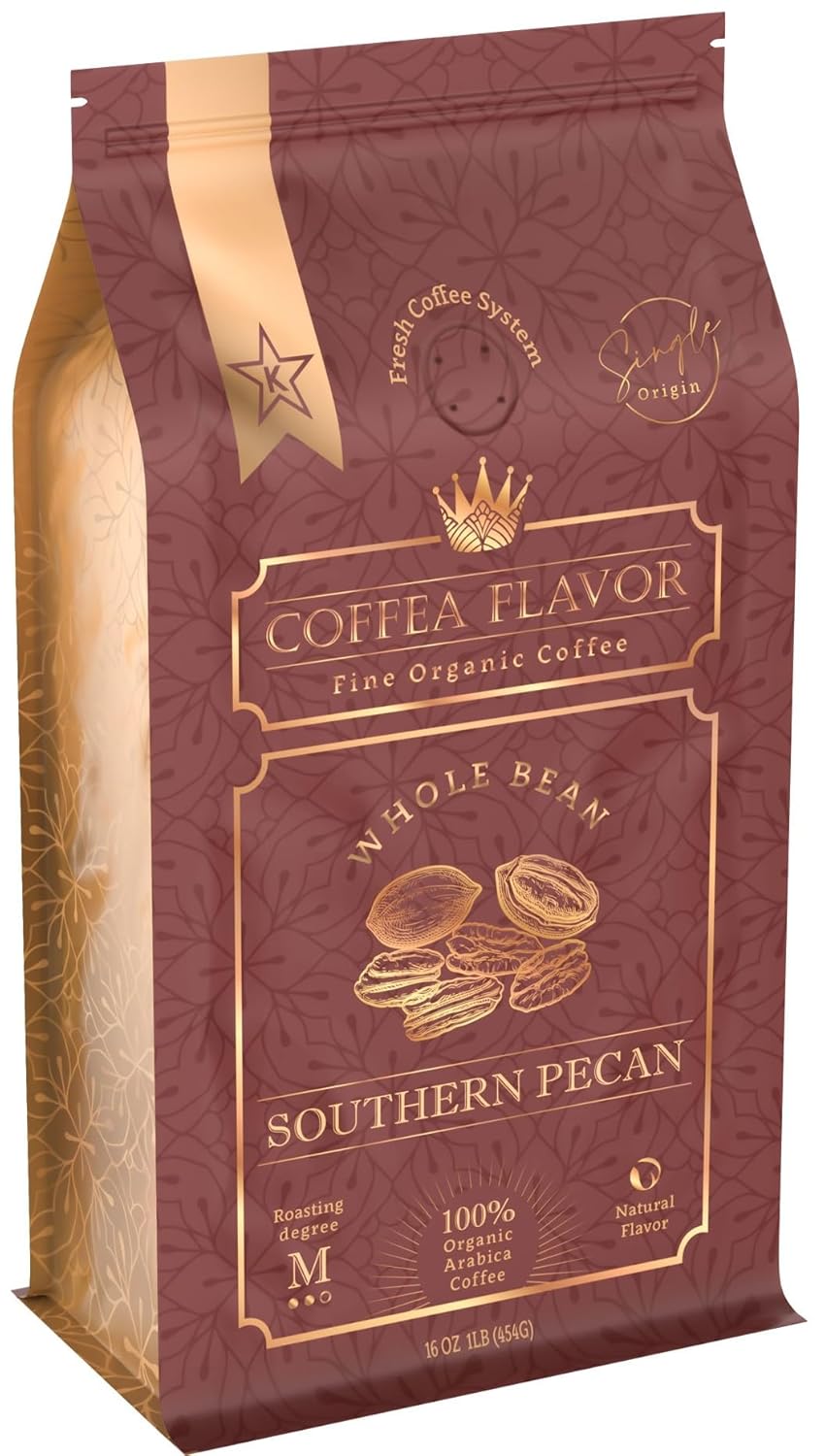 Southern Pecan Flavored Coffee, Whole Bean, Medium Roast, Naturally Flavored, 100% Arabica, Organic Single Origin Dominican, 16 oz
