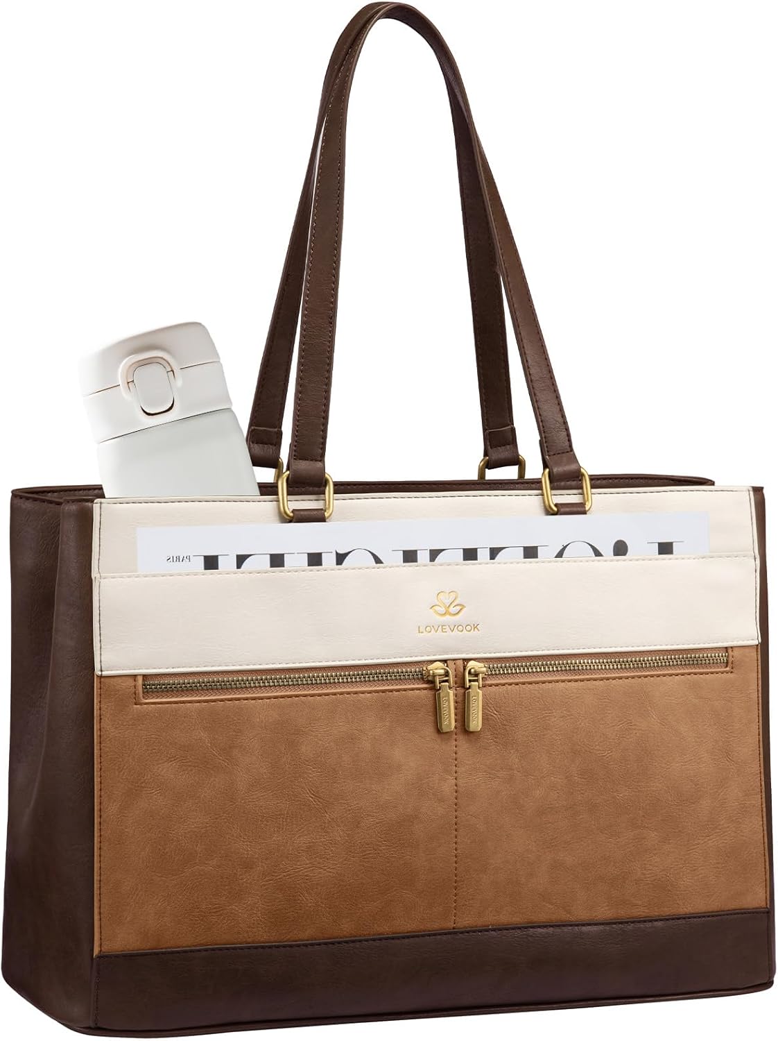 LOVEVOOK Laptop Bag for Women,15.6 Inch Vintage Work Tote Bags for Women,Leather Teacher Bag,Large Handbag Computer Briefcase