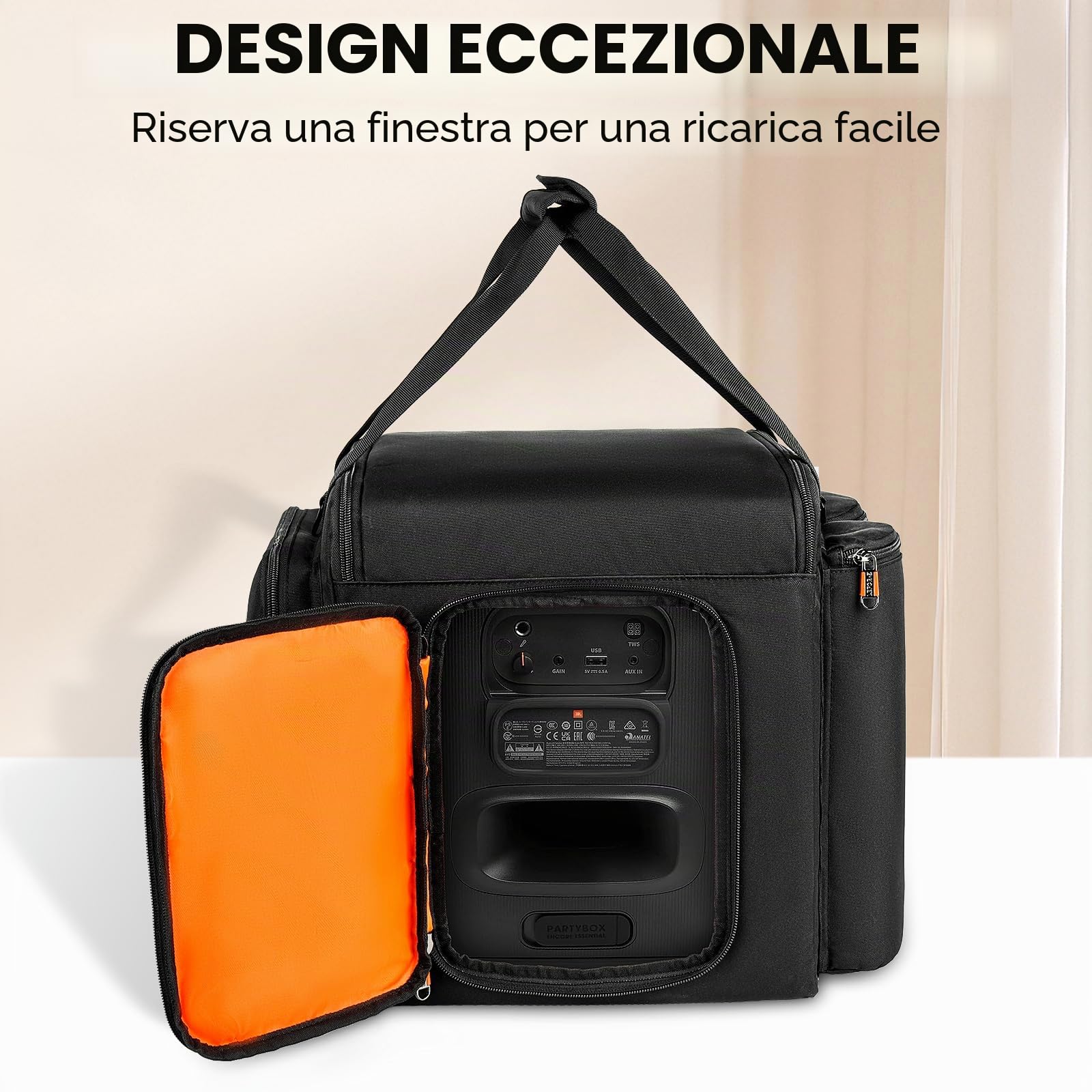 Custodia da viaggio compatibile con JBL Partybox Encore Essential 2/Encore 2,borsa portatile per altoparlante adatta per Encore con tracolla,tasche extra per microfono,caricabatterie,accessori,nero