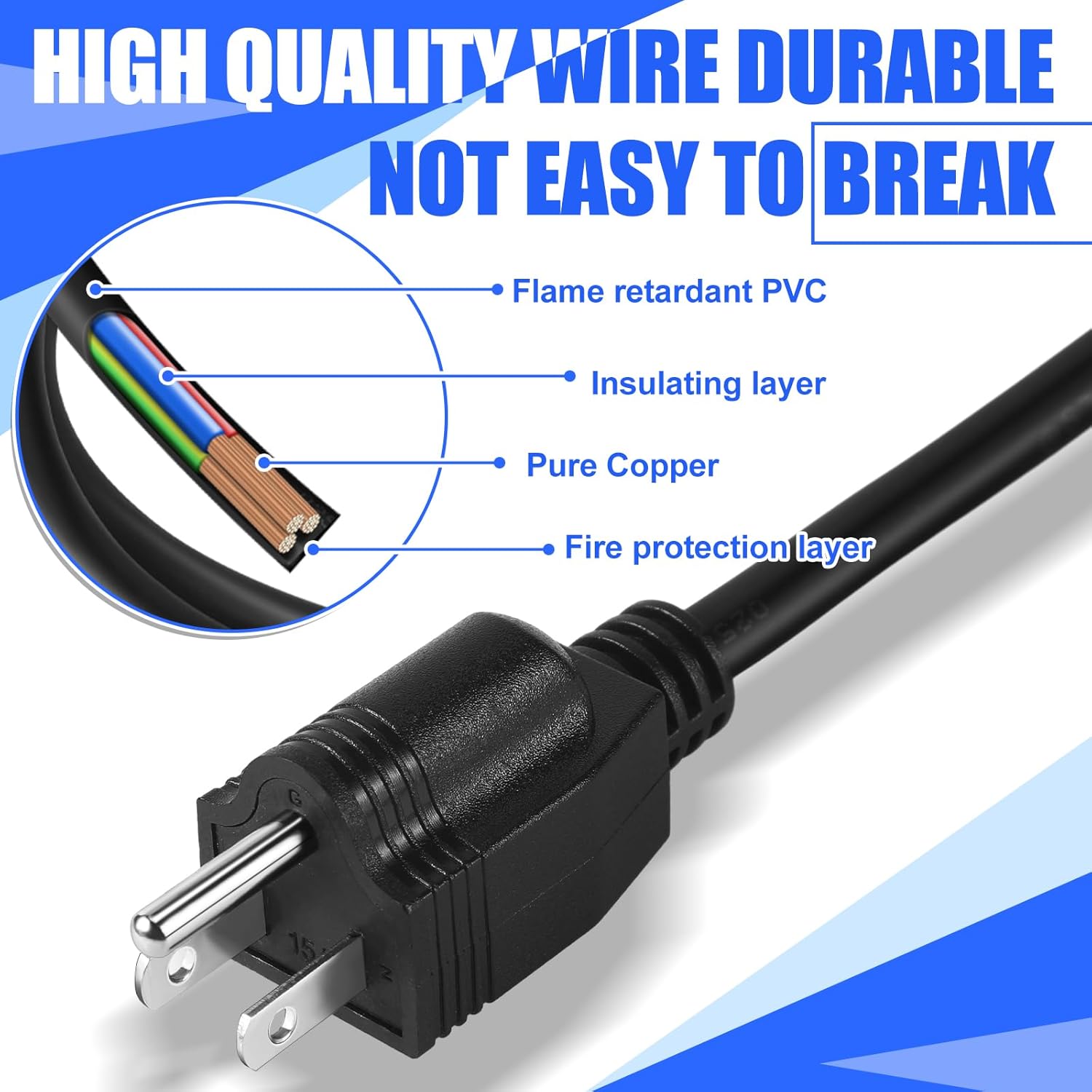 Relaxweex 6フィート 電源ケーブルコード NEMA 5-15P - オスコネクタ 16AWGワイヤー 20A 3ピン AC