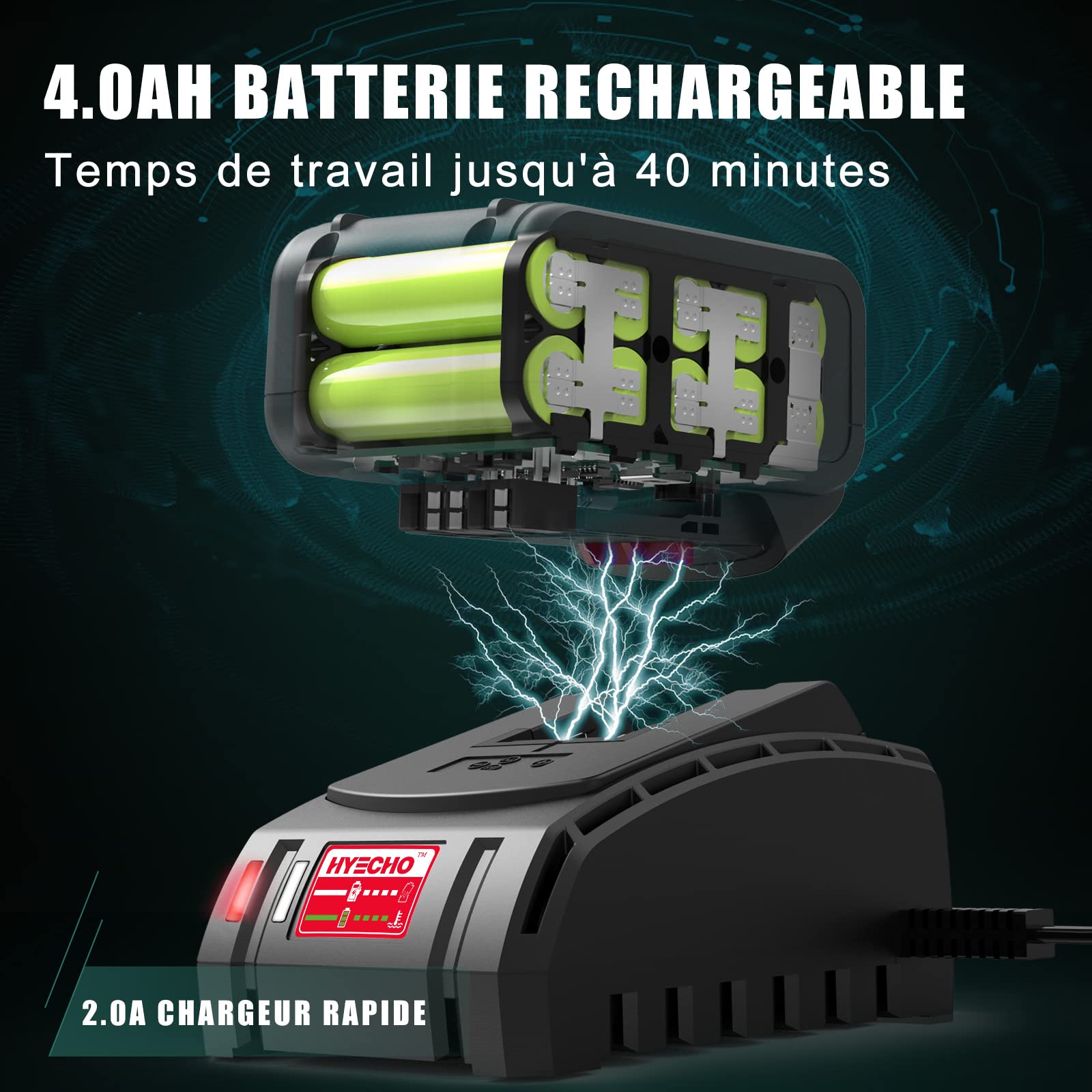Souffleur Batterie, 223km/h Souffleur de Feuilles, 18V 4,0Ah Batterie, avec Buse de Gonflable 3pcs, Souffleur sans Fil Légère et Ergonomique, Idéal pour Le Jardin