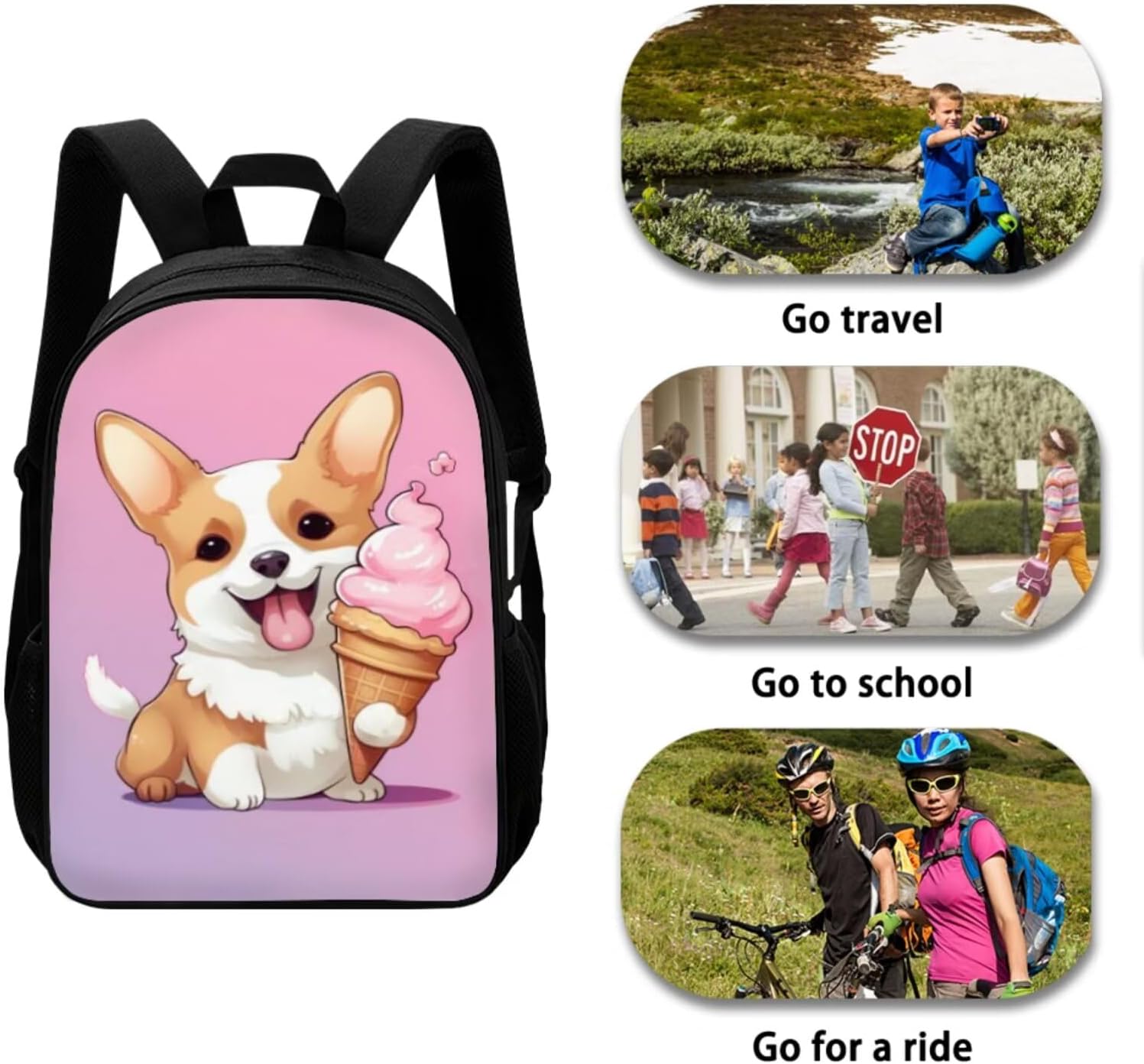 Ystardream Pink Corgi Backpack for School Girls Bookbag With Lunch Box Middle School Backpack for Teens Children Elementary Middle School Student,Waterproof Bookbags School Bag Set of 4