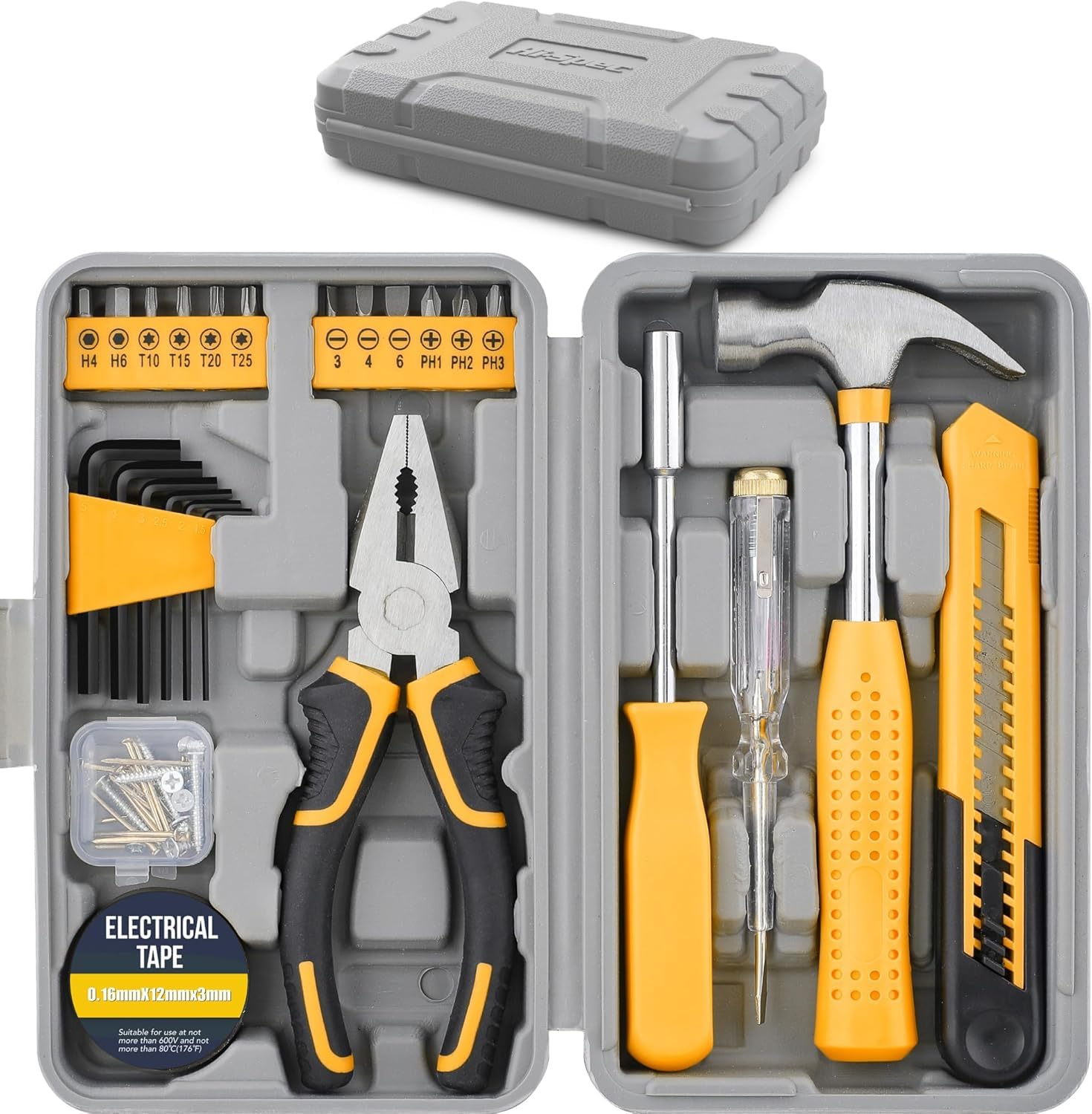 Hi-Spec Yellow Household DIY Tool Kit. Mini box small box of basic tools for home and office.-image-30