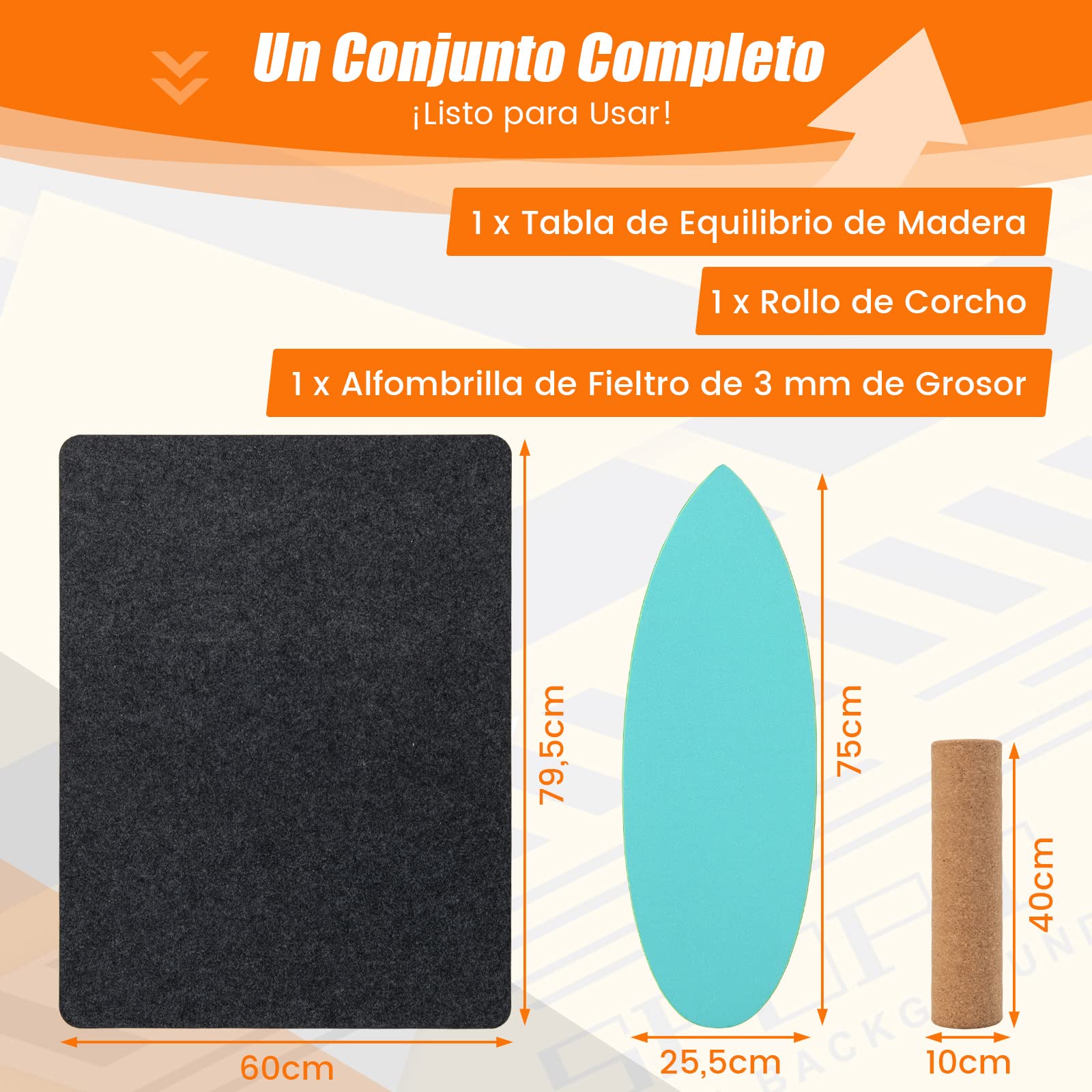 GOPLUS Tabla de Equilibrio de Madera con Rodillo de Corcho y Alfombra de Fieltro Antideslizante, Tabla de Surf Interior, Mejora la Fuerza del Tronco, Balance Board Carga Máxima 100 kg
