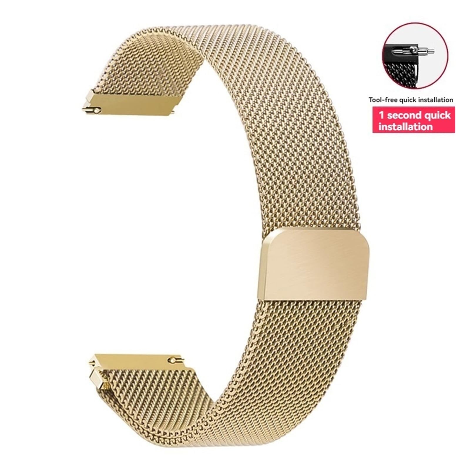 Bracelet de montre magnétique milanais en acier inoxydable à dégagement rapide pour DW Longines Casio Tissot Huawei Garmin Samsung Doré 20 mm de large
