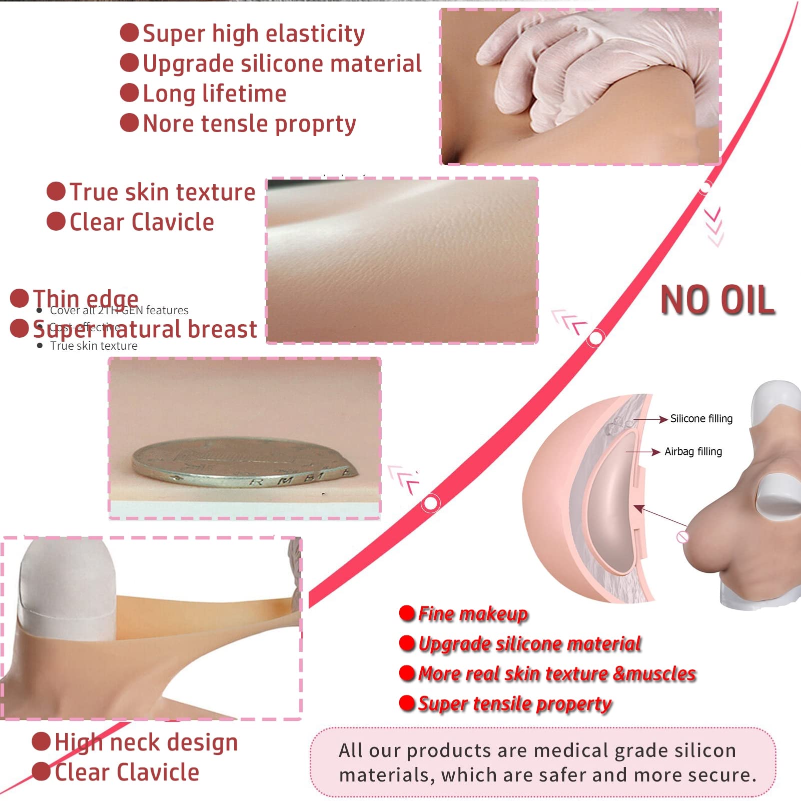 Formes de poitrine en silicone pour travestis, plaques de poitrine garnies de gel ou de coton pour vêtements, mastectomie, traînée transgenre
