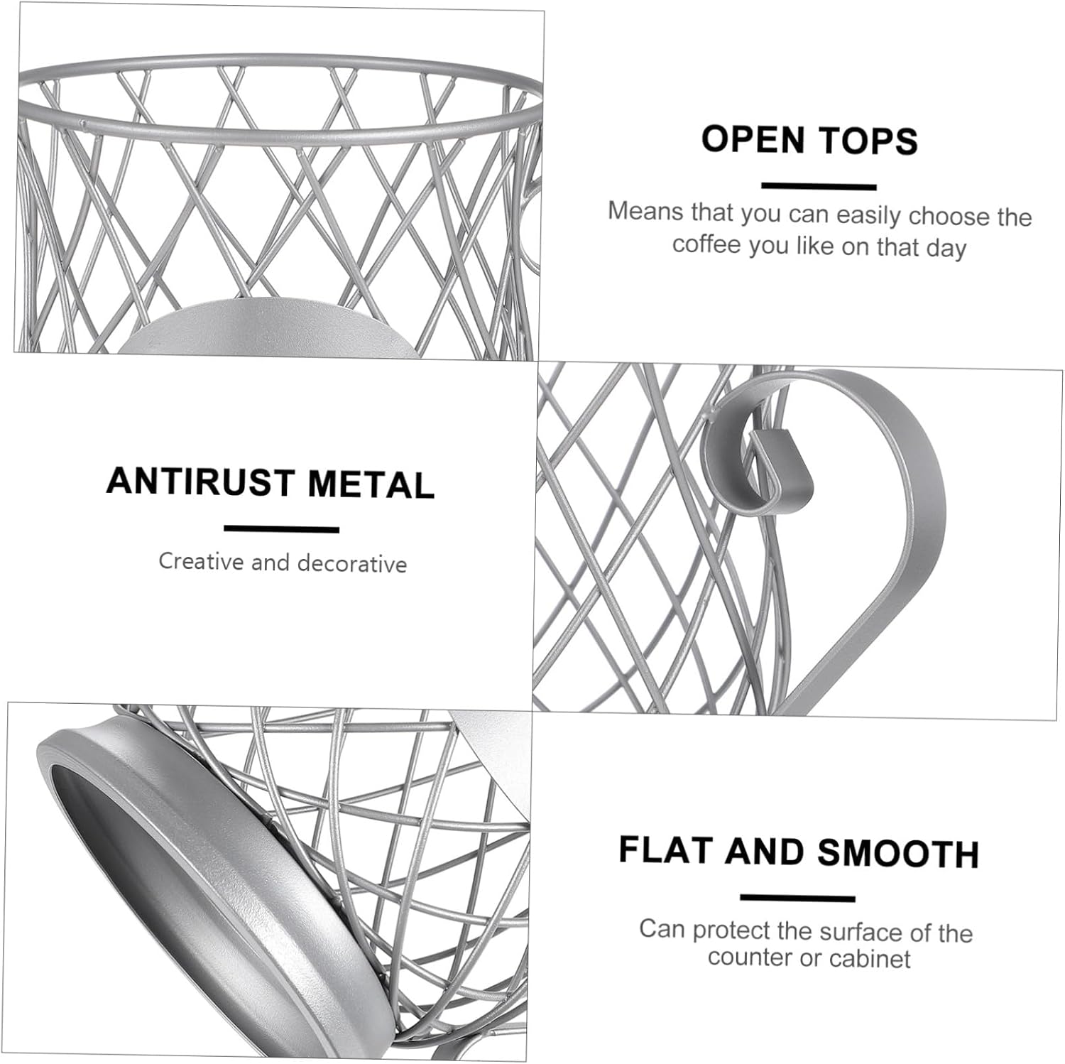 Metal Coffee Pod Holder Organizer Basket Silver Coffee Mug Holder with Cup Storage for Kitchen and Office Counter Use