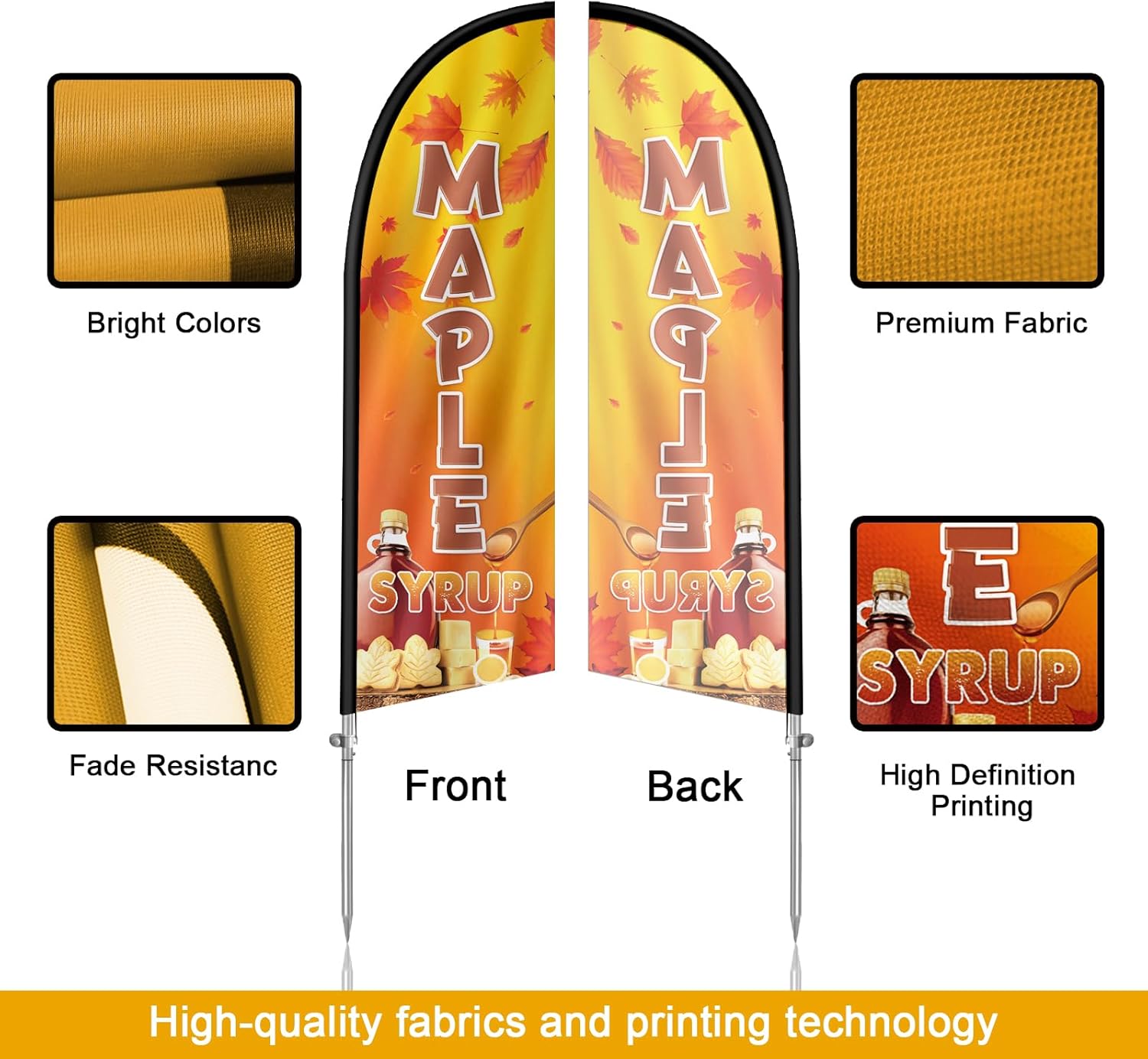 Maple Syrup Flag for Business, Maple Syrup 8FT Polyester Advertising Swooper Flag with Aluminium Alloy Flag Pole Kit, Stainless Steel, Ground Spike, Portable Bag