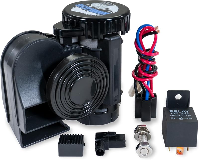 HornBlasters 12-Volt Black Compact Electric Horn - Motorcycles, Cars, Trucks, Vans, UTV, & Suv's