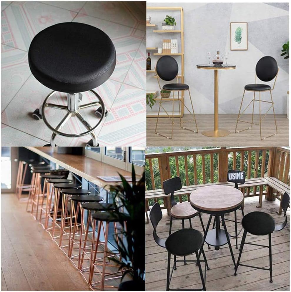 Solid Color Chair Slipcover for Bar Club Kitchen Garden,Watedrproof Elastic Bar Stool Seat Cushions,Anti-Slip Seat Cover,Round Pu Leather Bar Stool Cover-Coffee 38x38cm(15x15inch)