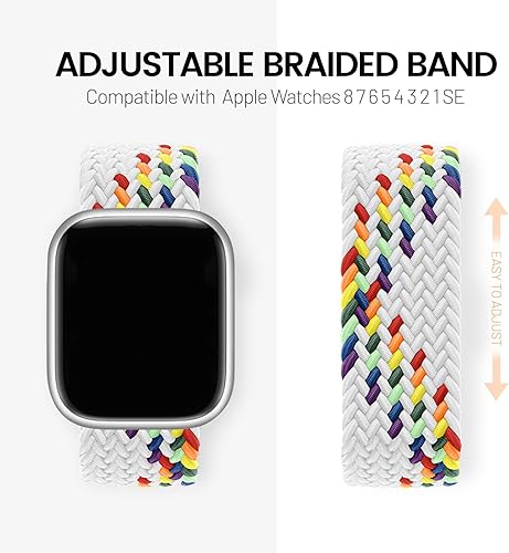 Miniatura 3 de LUAVFA Paquete de 2 correas trenzadas Solo Loop para Apple Watch, compatibles con las series 8, 7, 6, 5, 4, 3, 2, 1, SE, Ultra, elásticas, elegantes