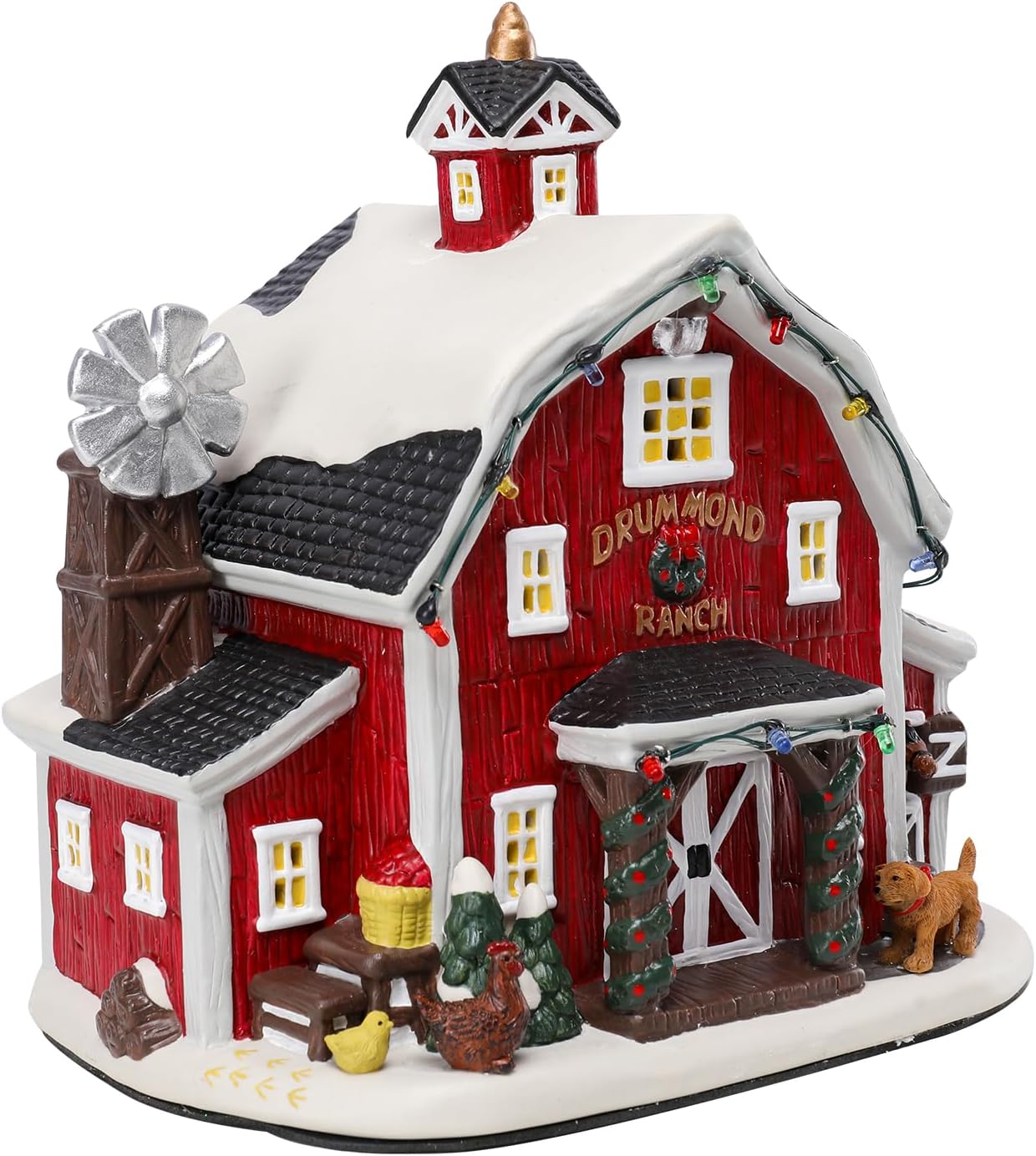 Wonder Solar Gingerbread Christmas Village Houses Multicolored Decorations 7.7", Christmas Battery Drummond Ranch Village Sets Ceramic Holiday Home Decor