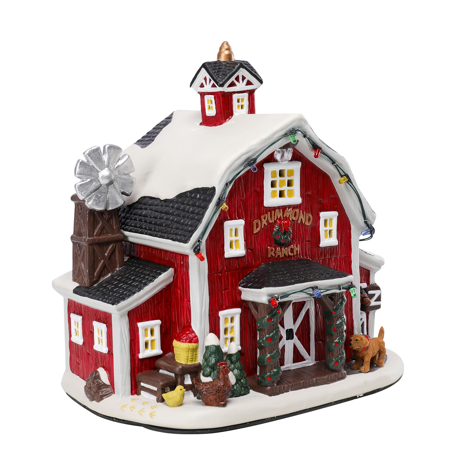 Wonder Solar Gingerbread Christmas Village Houses Multicolored Decorations 7.7", Christmas Battery Drummond Ranch Village Sets Ceramic Holiday Home Decor