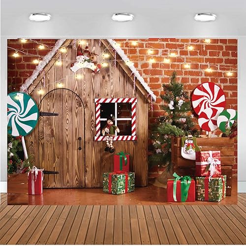 Miniatura 1 de CHAIYA Fondos de fotografía de Navidad de 7 x 5 pies para casa de madera para niños, decoración de pancartas para decoración D182