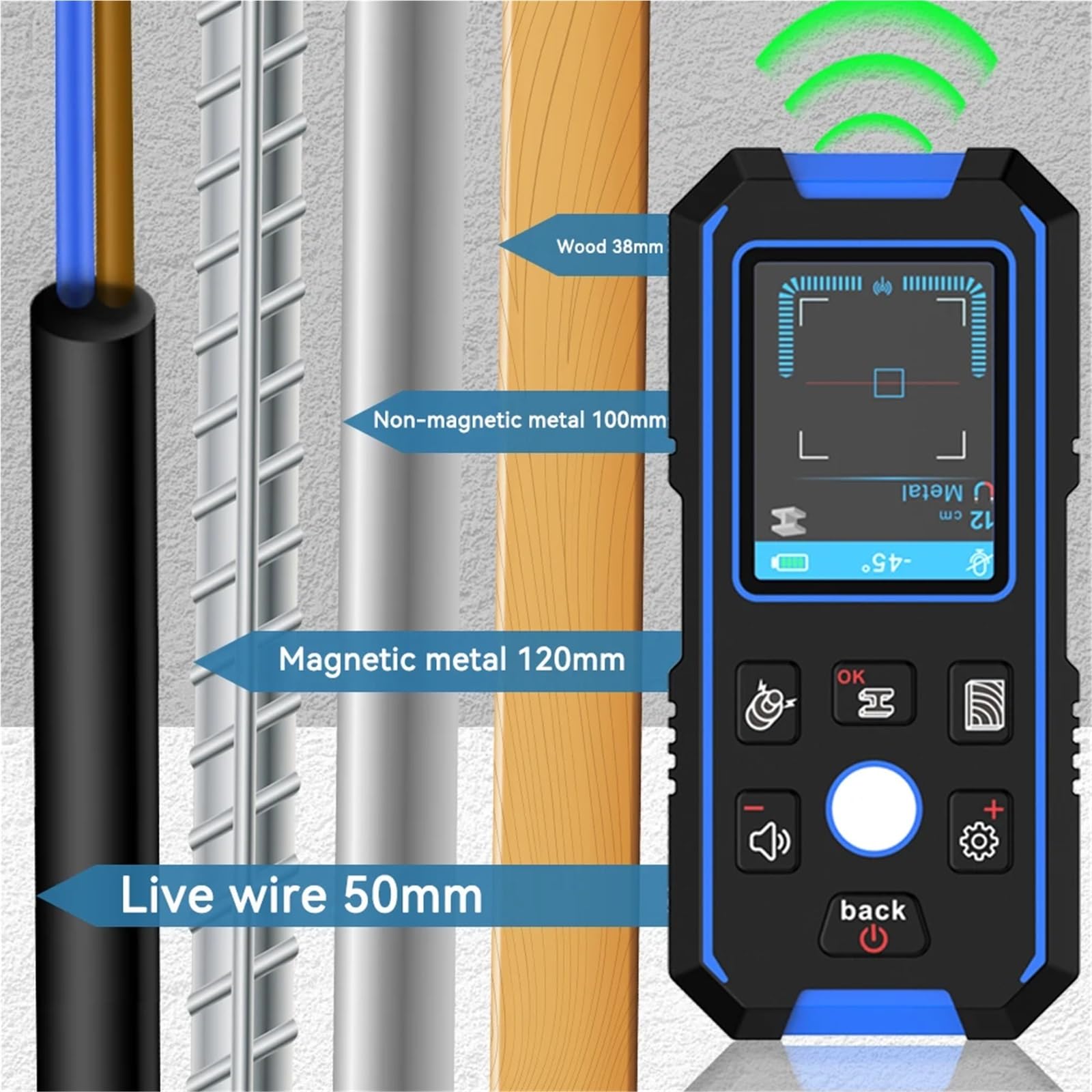 Escáner de Pared, Detector de metales de pared con pantalla LCD, rastreador de cables, buscador de madera y metal for construcción