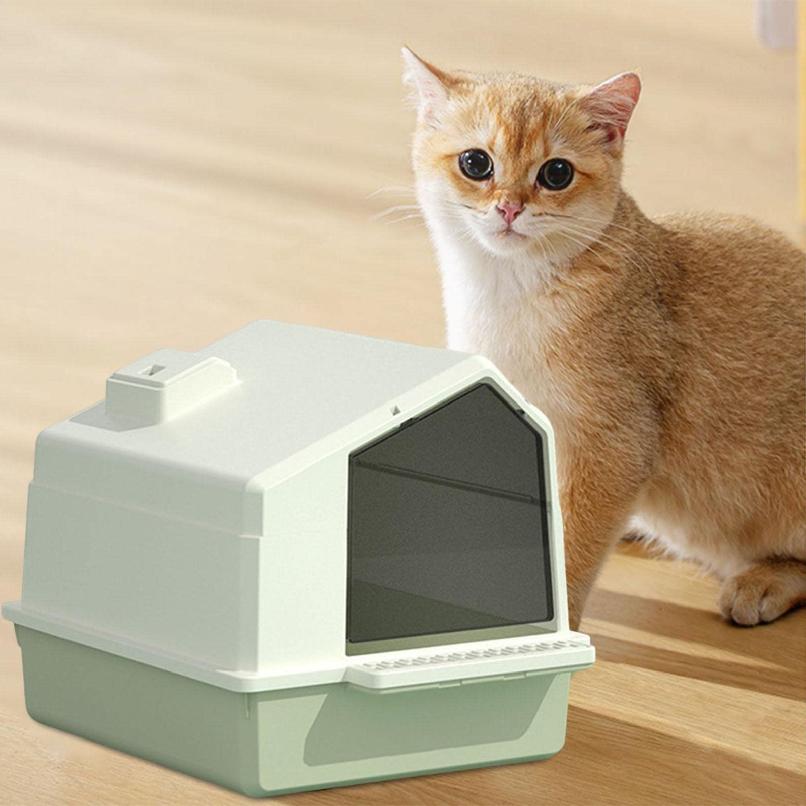 Arenero Cerrado para Gatos con Tapa, Protector contra Salpicaduras, Cajón, Pala Y Accesorios. Fabricado en Polipropileno para Un Uso Sencillo, Verde