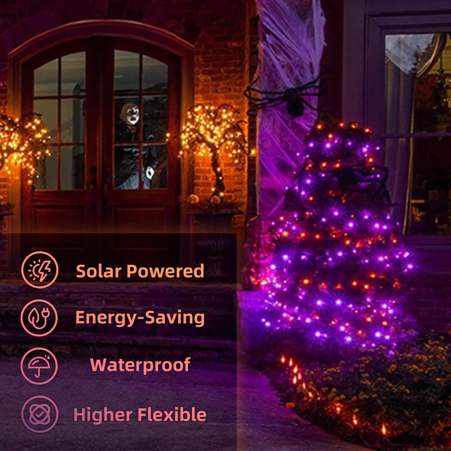 LIGHTOP Ghirlanda di luci solari per Halloween, per esterni, impermeabile, filo di rame, arancione, viola, confezione da 2 pezzi, 9,1 m, 100 LED, decorazione per feste di Natale, Pasqua, matrimoni,