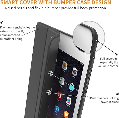 Miniatura 3 de Carcasa para iPad Mini 4, DTTO, antirraspones, ultradelgado, liviano, con autoencendido y autoapagado, cubierta con soporte de triple doblado, con