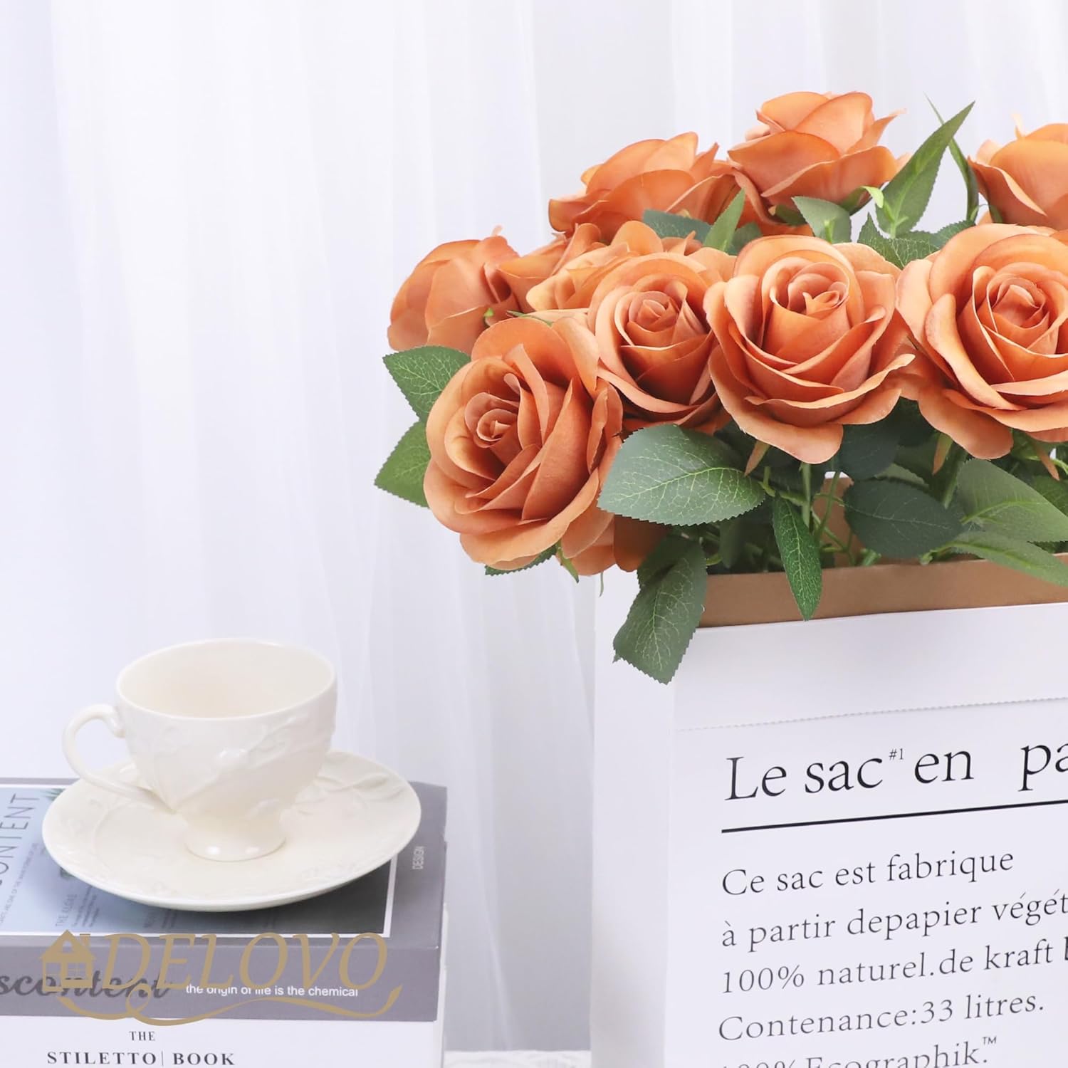 52pcs Terracotta Roses Artificial Flowers Fake Flowers Silk Roses with Stems for DIY Wedding Bouquets Bridal Shower Centerpieces Arrangements Party Decorations - Image 3